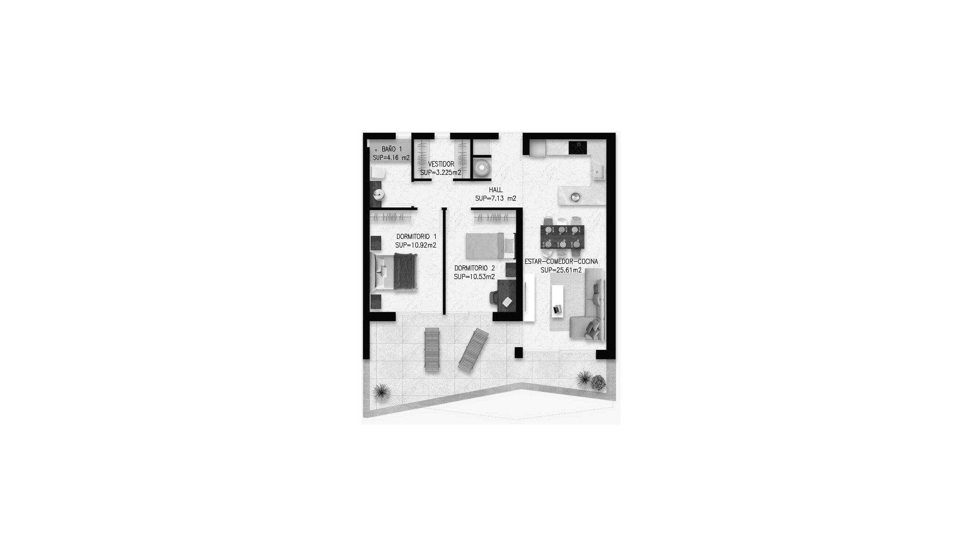Apartment floor plan, 2 bedrooms in VIVA LIFE BEACH No. 4
